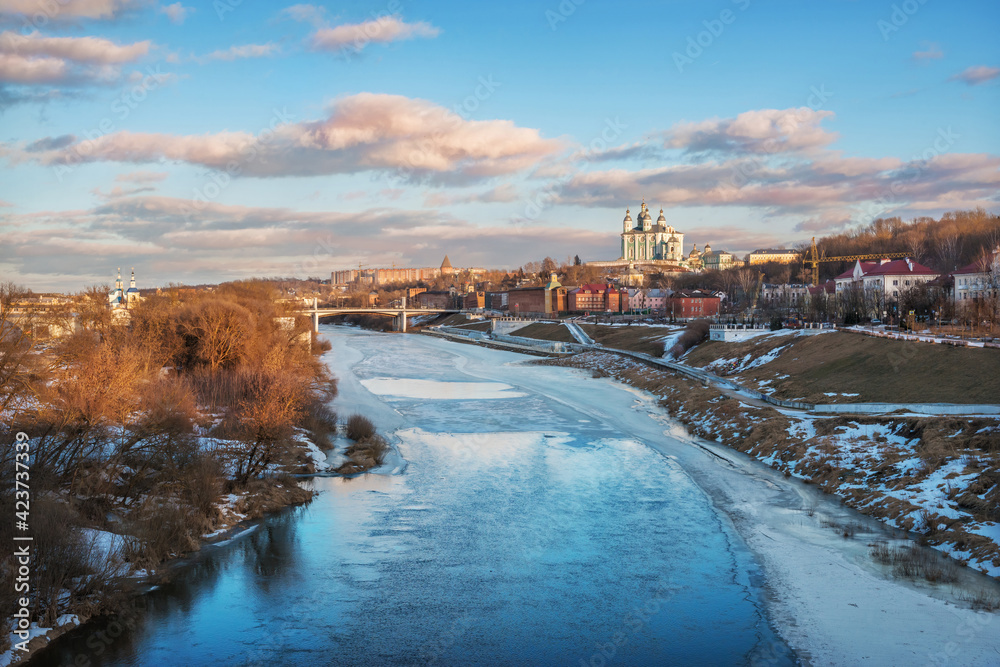 View of the Dnieper River and the Assumption Cathedral in Smolensk