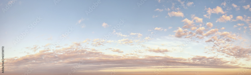 Yellow colored romantic sky long panoramic view
