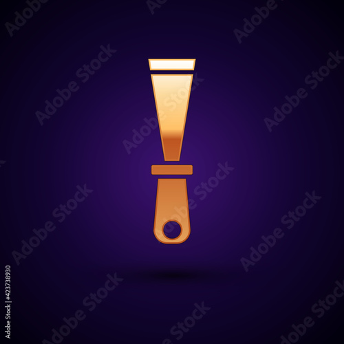 Gold Putty knife icon isolated on black background. Spatula repair tool. Spackling or paint instruments. Vector