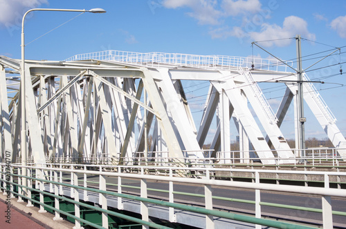 Closeup of a steel frame of a bridge on the river Ijssel in Westervoort in the Netherlands