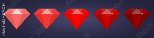 set of red flat diamond on dark background