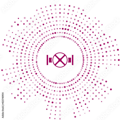 Purple Industry metallic pipe and valve icon isolated on white background. Abstract circle random dots. Vector