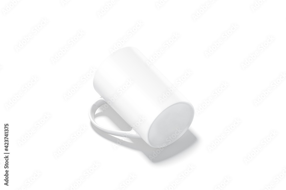 Blank ceramic narrow 11oz mug with handle mockup lying bottom Blank ceramic narrow 11oz mug with handle mockup lying bottom