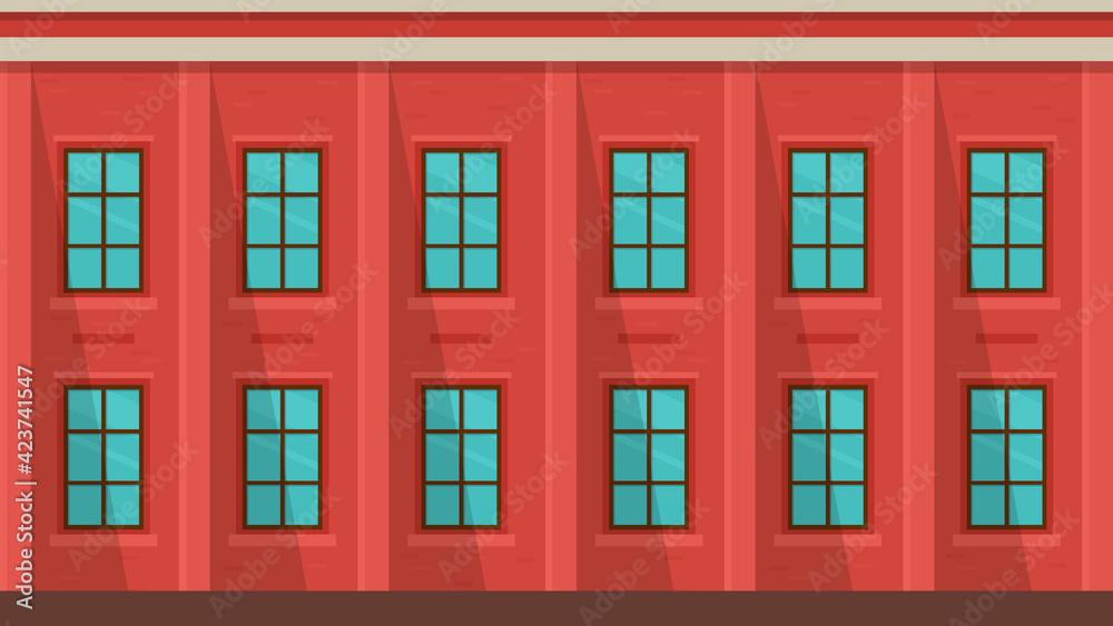Facade building with windows. Architectural elements of building house exterior. Vector illustration front view of brick house.