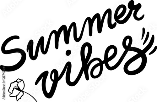 Summer Vibes - hand drawn lettering for summer seasonal templates. Greeting cards, web banners etc. Black and white text isolated elements on white background. Vector illustration.