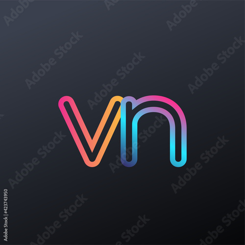 initial logo VN lowercase letter, colorful blue, orange and pink, linked outline rounded logo, modern and simple logo design. photo