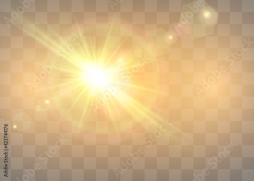 Vector transparent sunlight special lens flash light effect.front sun lens flash. Vector blur in the light of radiance.