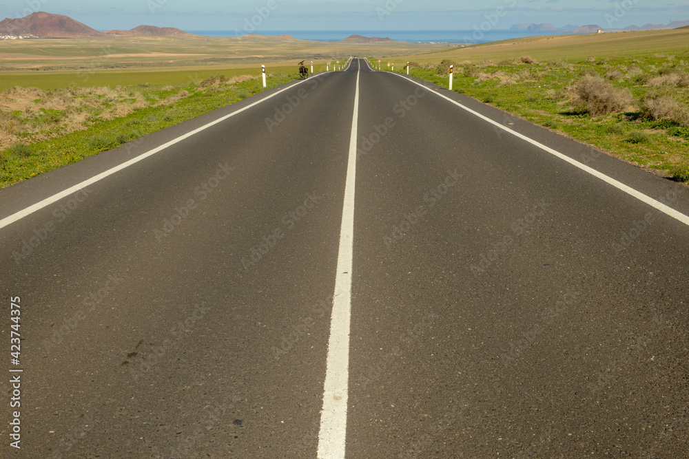 Road to Famara beach at Lanzarote on Canary islands, Spain