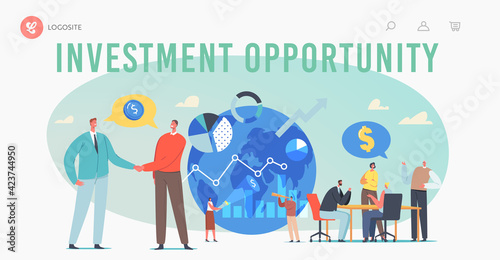 Global Investment Opportunity Landing Page Template. Businesspeople Characters Conclude Deals with Foreign Partners © Sergii Pavlovskyi