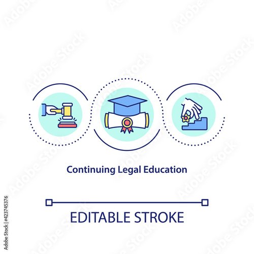 Continuing legal education concept icon. Study in law school, college reentry. Academic degree idea thin line illustration. Vector isolated outline RGB color drawing. Editable stroke