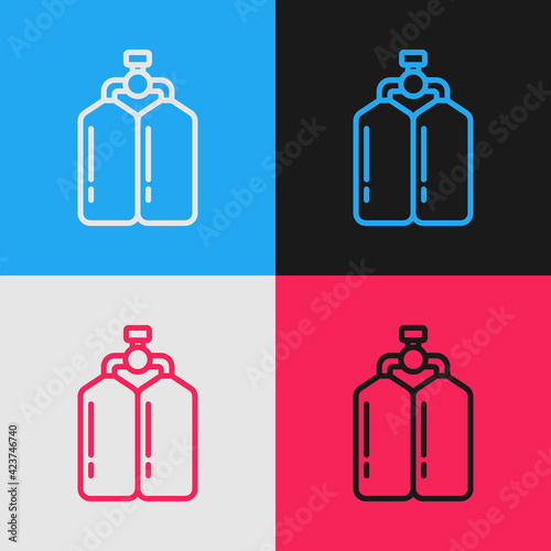 Pop art line Aqualung icon isolated on color background. Oxygen tank for diver. Diving equipment. Extreme sport. Diving underwater equipment. Vector