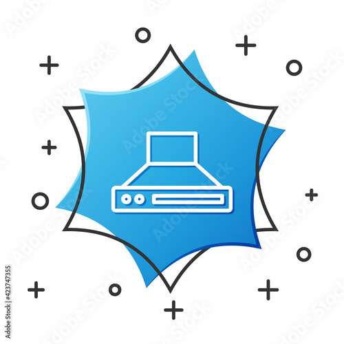 White line Kitchen extractor fan icon isolated on white background. Cooker hood. Kitchen exhaust. Household appliance. Blue hexagon button. Vector