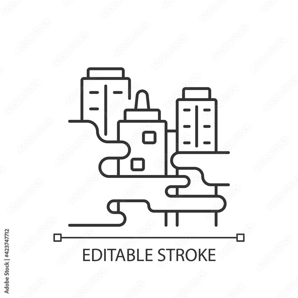 City life linear icon. High atmosphere pollution level area. Dealing with huge amount of rubbish. Thin line customizable illustration. Contour symbol. Vector isolated outline drawing. Editable stroke