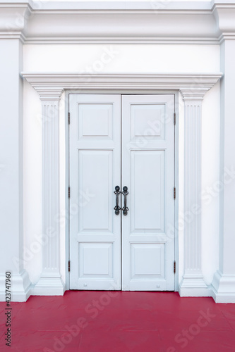 Classic Door Front of Entrance Hallway  Contemporary Doorway and Beautiful Architecture Facade of Building. Wooden Doors Entry