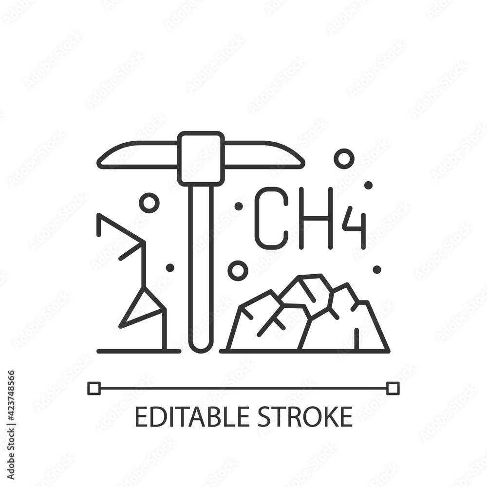 Coal mining linear icon. Methane emissions from coal mines could do damage to earth atmosphere. Thin line customizable illustration. Contour symbol. Vector isolated outline drawing. Editable stroke Coal mining linear icon. Methane emissions from coal mines could do damage to earth atmosphere. Thin line customizable illustration. Contour symbol. Vector isolated outline drawing. Editable stroke