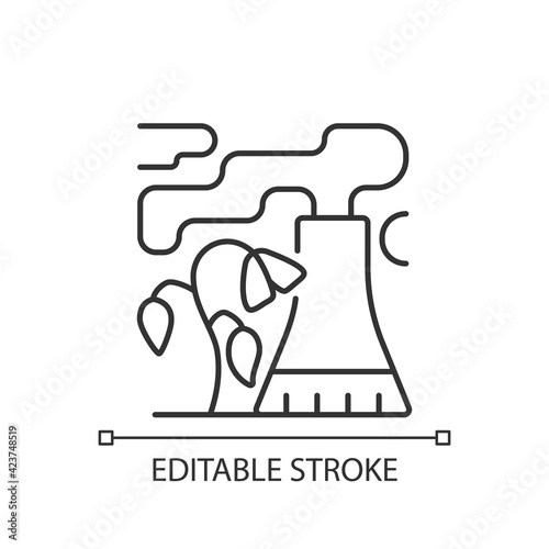 Wilting plants linear icon. Loss of rigidity of non woody parts of plants pollutions atmosphere. Thin line customizable illustration. Contour symbol. Vector isolated outline drawing. Editable stroke