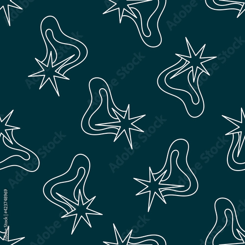 Vector space seamless pattern with stars. Repeated texture with cosmic elements. Design for kids fabric and wrapping paper