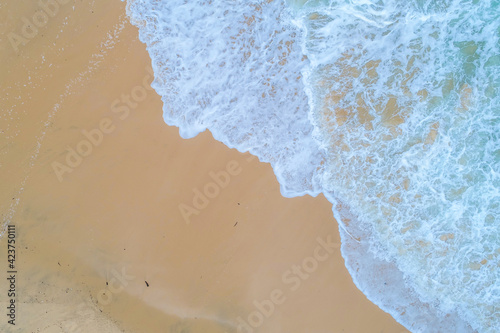 Aerial view sea wave beach sanndy copy space