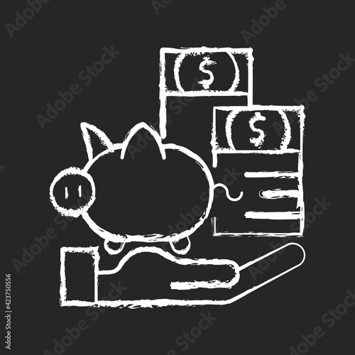 Payment protection insurance chalk white icon on black background. Loan repayment insurance. Covering debt repayments. Unemployment, disability coverage. Isolated vector chalkboard illustration