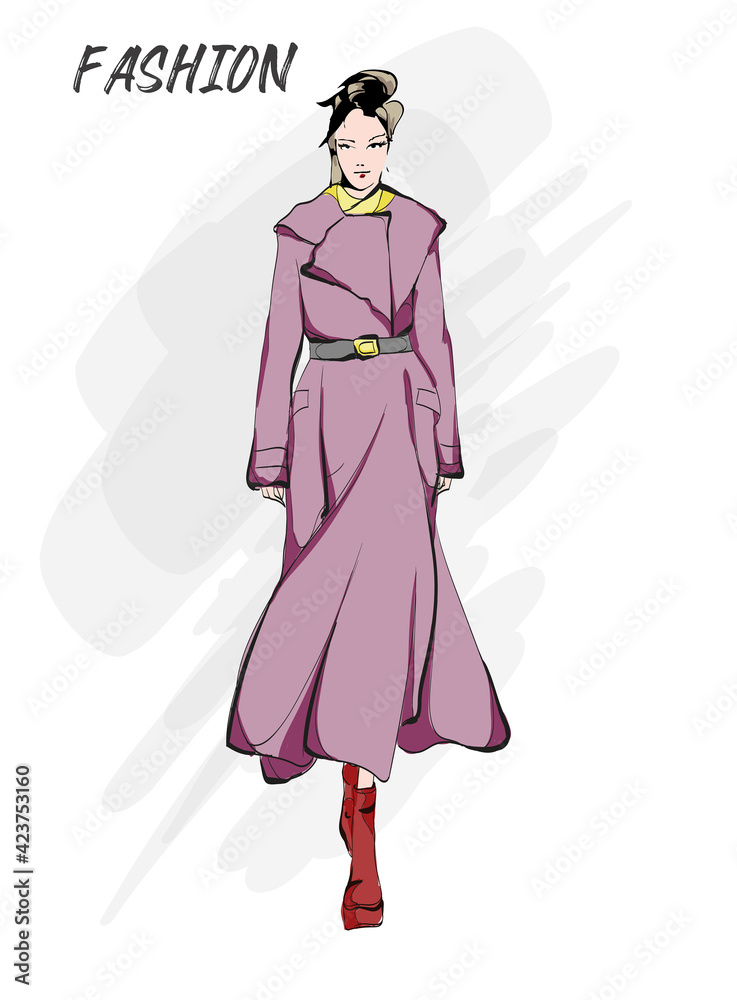 Young beautiful woman in summer clothes. Sale concept. Hand-drawn fashion illustration Young beautiful woman in summer clothes. Sale concept. Hand-drawn fashion illustration