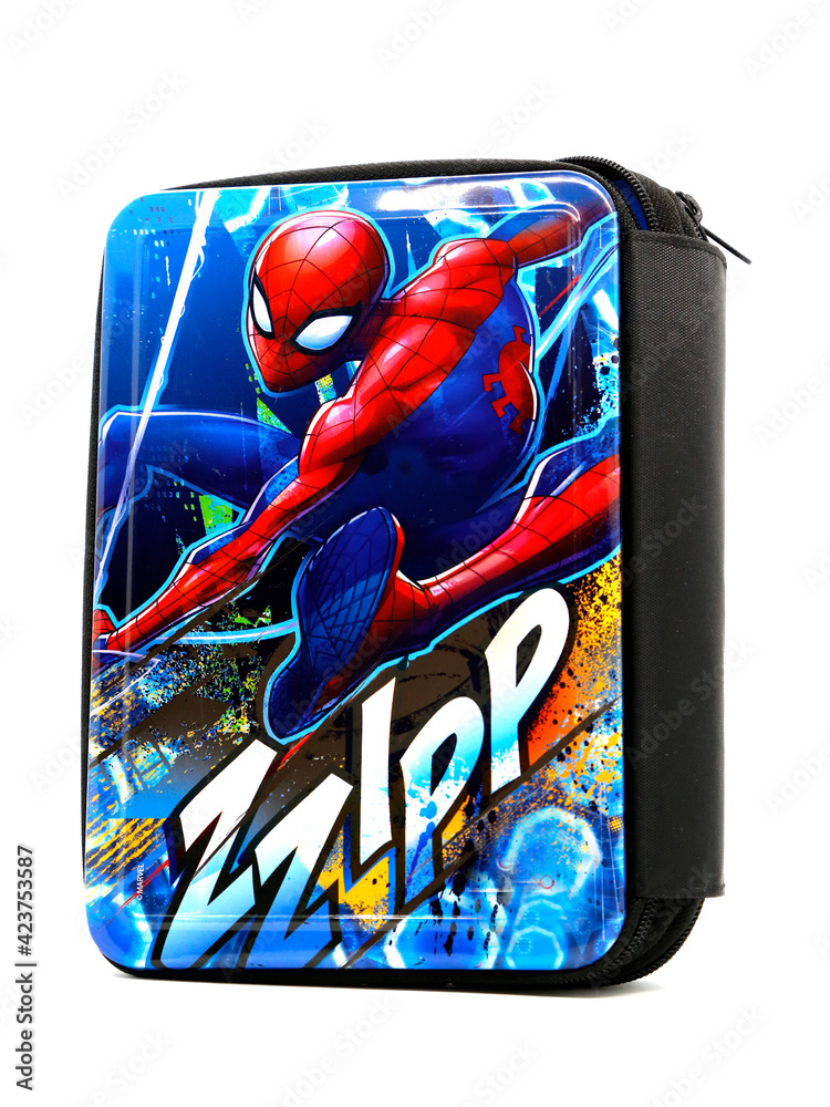 Naklejka premium Spider-Man. Spider man. Toy. The Amazing Spider-Man. Comic. Movies. Peter parker. Superheroe. Super heroe. School pencil case for children. School supplies.