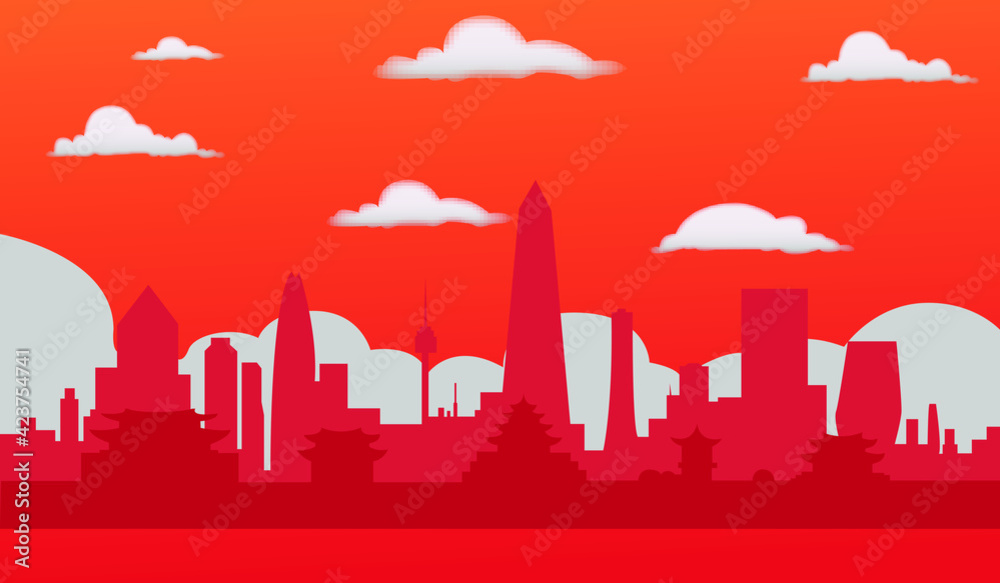 Landscape of big city in red tone (Background of city)