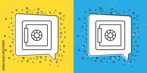 Set line Safe icon isolated on yellow and blue background. The door safe a bank vault with a combination lock. Reliable Data Protection. Vector