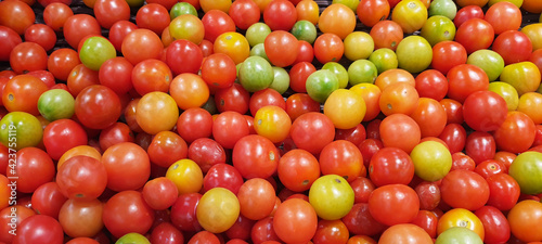 Fresh red tomato food backgrounds concept, fresh vegetables for sale in the market