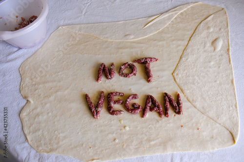 Not vegan letters made from minced meat photo