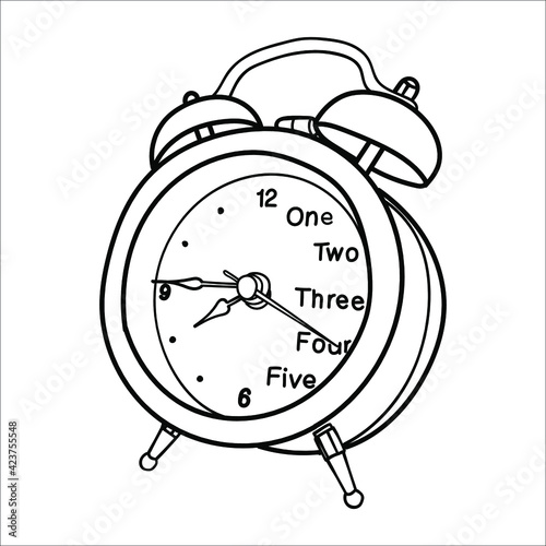Alarm clock cartoon illustration for design element. Vector doodle illustration