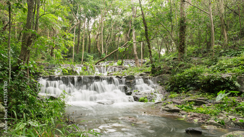 The famous waterfall of Sam Lan Waterfall National Park in Saraburi during the tourist season is The end of the rainy season