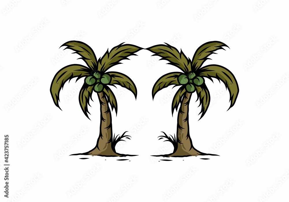 Obraz premium Colorful twin coconut trees illustration