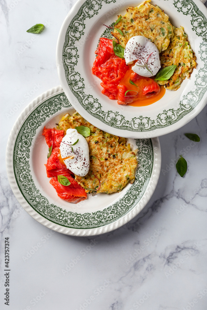 potato pancakes with salmon and poached egg potato pancakes with salmon and poached egg
