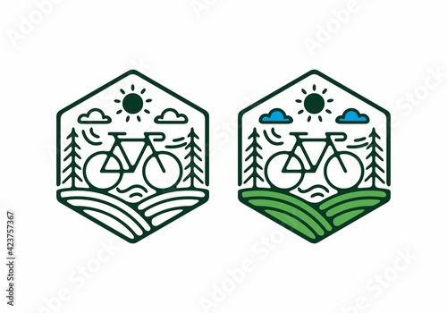 Hexagon bicycle badge line art illustration