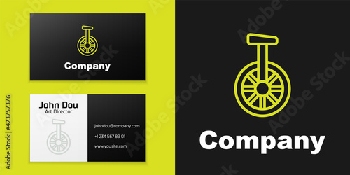 Logotype line Unicycle or one wheel bicycle icon isolated on black background. Monowheel bicycle. Logo design template element. Vector