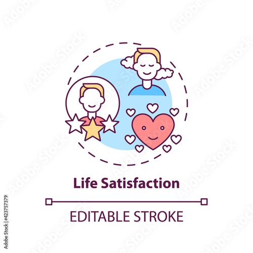 Life satisfaction concept icon. Improving yourself. Wellness and mind harmony. Self development idea thin line illustration. Vector isolated outline RGB color drawing. Editable stroke