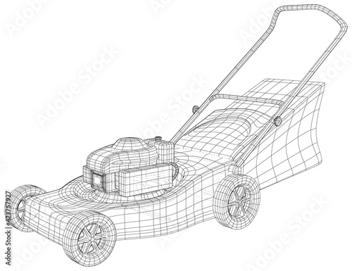 Gardening grass-cutter machine. Wire-frame Gasoline grinder on white background. EPS10 format. Vector created of 3d, Wire-frame.