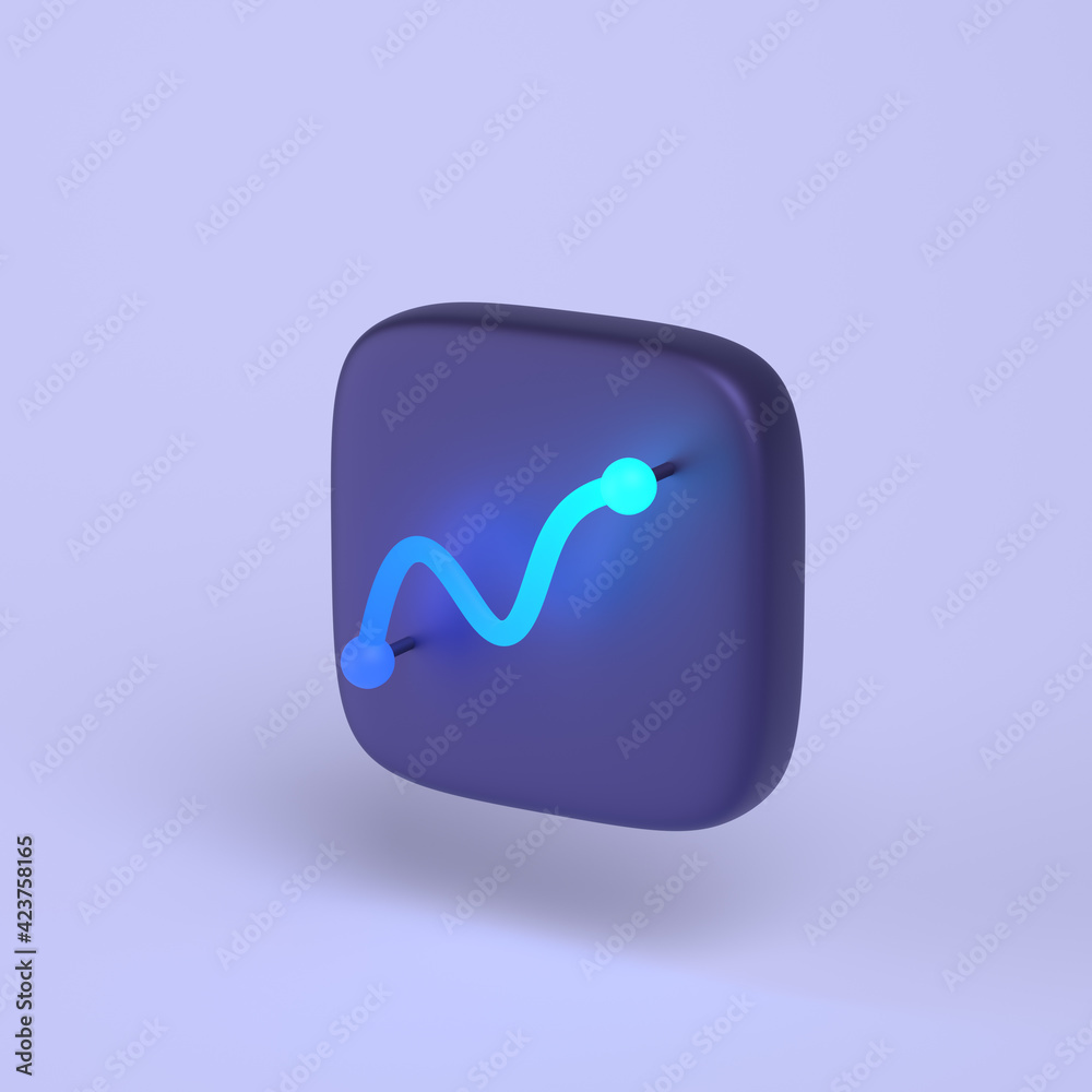 Simple chart icon with neon line simple 3D-illustration on light pastel background. 3d render minimal concept.
