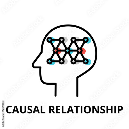 Icon concept of Causal Relationship, brain process collection