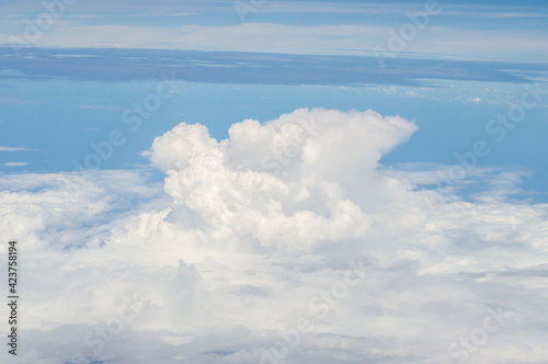 over the clouds,Blue sky with tiny clouds background Beautiful natural view from airplane window above. Background or Wallpaper.blue sky and cloud sky nature.Top view of aircraft