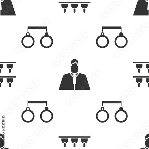 Set Jurors, Lawyer, attorney, jurist and Handcuffs on seamless pattern. Vector