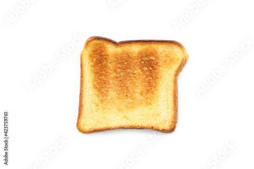 Single toasted toast isolated on white background. Top view.