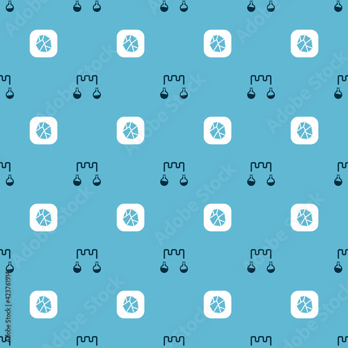 Set Test tube and flask and Salt stone on seamless pattern. Vector