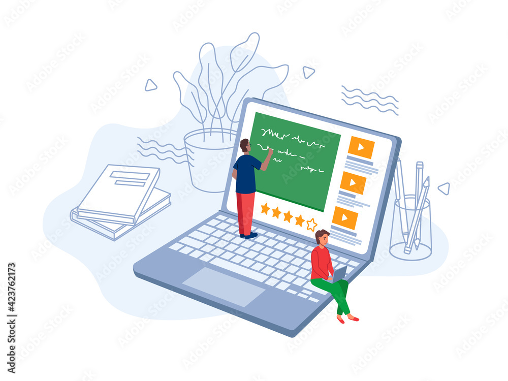 E-learning online study, exams on distance education, studying and learning  using modern computer technologies. Mobile trainings student on laptop  reading and writing test, knowledge rating Stock Vector | Adobe Stock