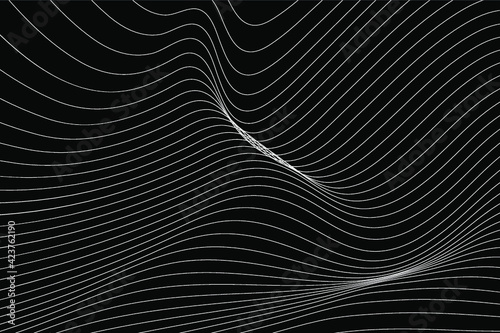 White wavy undulating vector lines on a black background