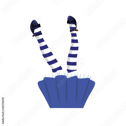 Alice falling in the hole wearing striped tights and blue skirt. Girls legs. Alice in Wonderland inspired.