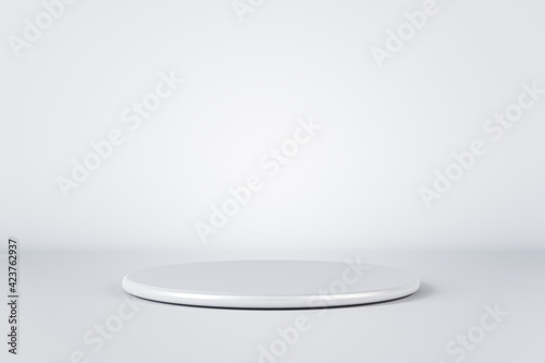 Empty white stand for phone or watches on abstract light background. 3D rendering, mockup