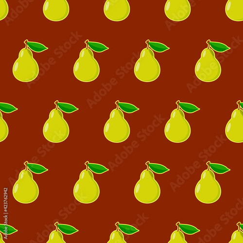 Pear Pattern. Brown Pear Pattern. Seamless Pear  Wallpaper. Vector Pattern. Brown Seamless Pear Pattern.