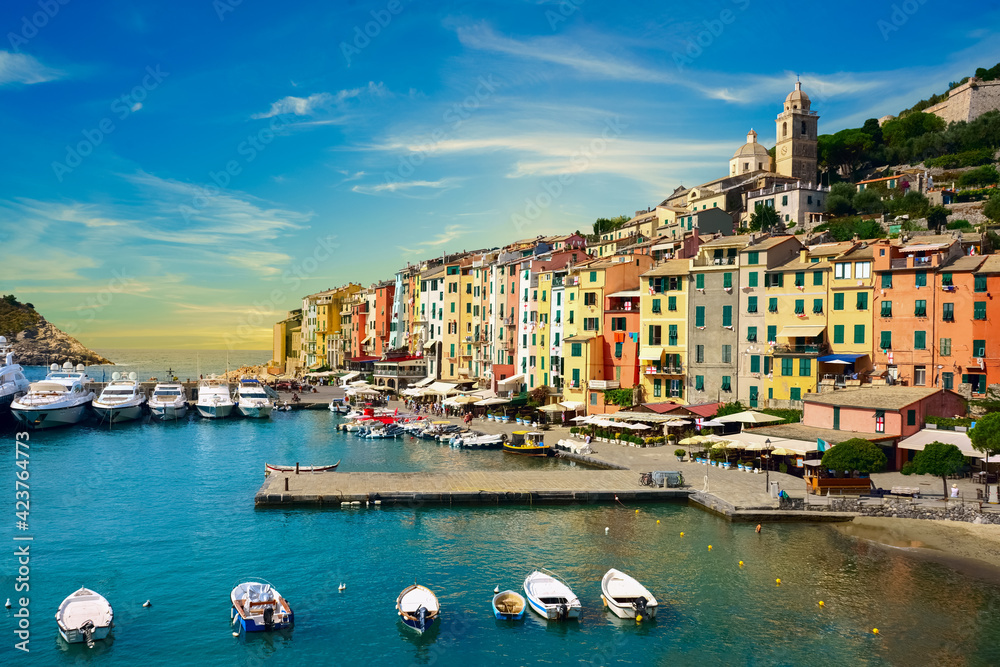  picturesque harbor of Porto Venere, Italian Riviera, Liguria.