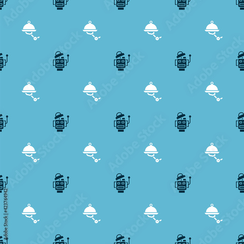 Set Robot and Waiter robot on seamless pattern. Vector